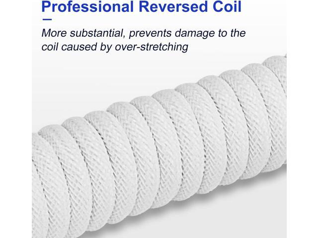 UCINNOVATE Pro Custom Coiled 1.8M USB C Cable for Gaming Keyboard, Double-Sleeved Mechanical Keyboard Cable with Detachable Metal Aviator, White