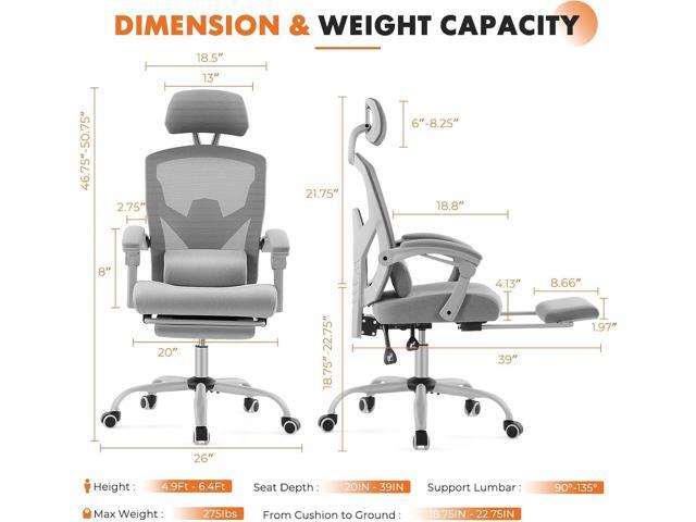 Sweetcrispy Office Computer Desk Chair with Footrest,Ergonomic High-Back Mesh Rolling Work Swivel Chairs with Wheels,Comfortable Lumbar...