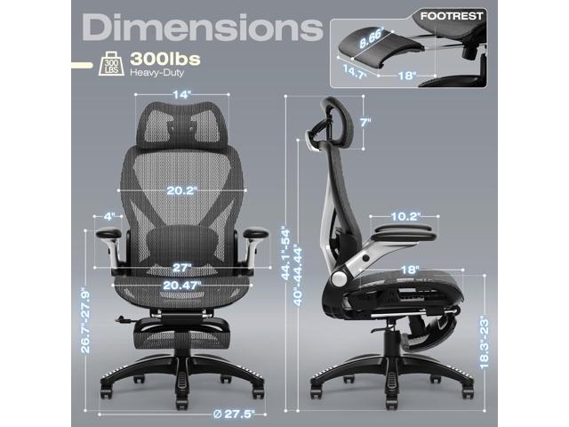 ELABEST X100 Ergonomic Office Chair with Footrest, Big and Tall Home Desk Chair with 5D Flip-Up Arms, Adjustable 3D Lumbar Support,High Back...