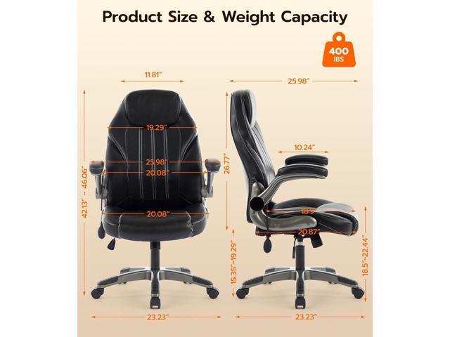 Office Desk Chair, Ergonomic Computer Chair with Padded Flip-Up Arms and Adjustable Lumbar Support, PU Leather Executive Chair with Tilt Lock and...