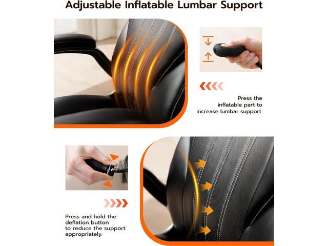 Office Desk Chair, Ergonomic Computer Chair with Padded Flip-Up Arms and Adjustable Lumbar Support, PU Leather Executive Chair with Tilt Lock and...