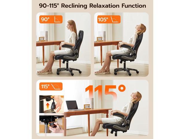 Office Desk Chair, Ergonomic Computer Chair with Padded Flip-Up Arms and Adjustable Lumbar Support, PU Leather Executive Chair with Tilt Lock and...
