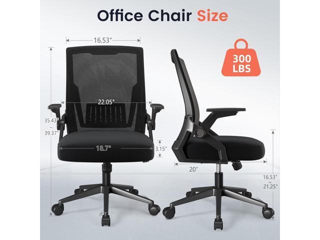 GTRACING Ergonomic Office Chair with Flip-up Armrests Executive Computer Chair for Home Office, Breathable Mesh & Comfy Lumbar Support, Black