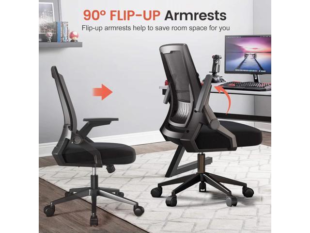 GTRACING Ergonomic Office Chair with Flip-up Armrests Executive Computer Chair for Home Office, Breathable Mesh & Comfy Lumbar Support, Black