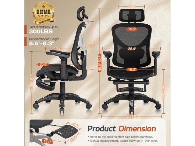 Ergonomic Office Chair, Mesh Desk Chair with Footrest, Adjustable Lumbar Support, 3D Armrest & Large Headrest, 3-Gear Tilt Recline, Stable Swivel...