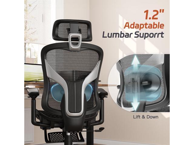 Ergonomic Office Chair, Mesh Desk Chair with Footrest, Adjustable Lumbar Support, 3D Armrest & Large Headrest, 3-Gear Tilt Recline, Stable Swivel...
