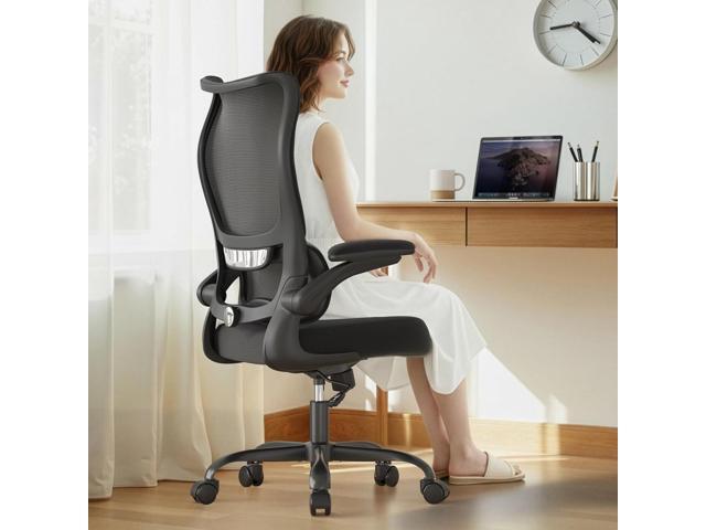 Office Chair Ergonomic Desk Chair - Comfy Mesh High Back Office Chair with Lumbar Support Wheel Home Desk Office Chairs Flip up Armrest Executive...