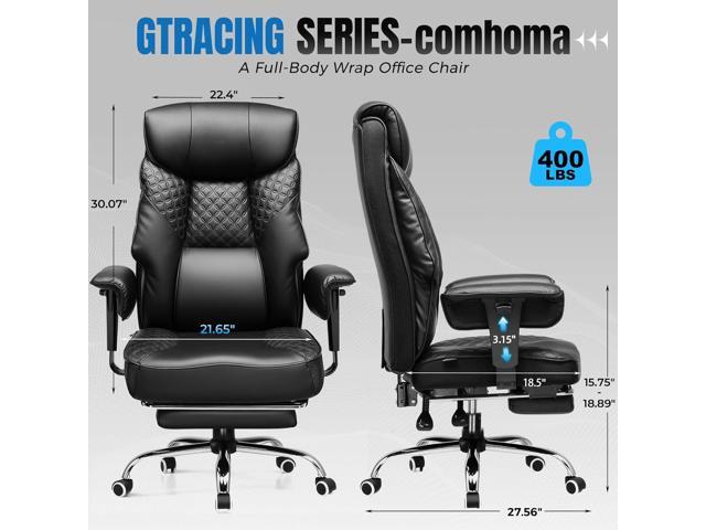 GTRACING Big and Tall Office Chair 400LBS Wide Ergonomic Gaming Chair with Deluxe Embossing Designed Leather with Foot Rest,150°Reclining...
