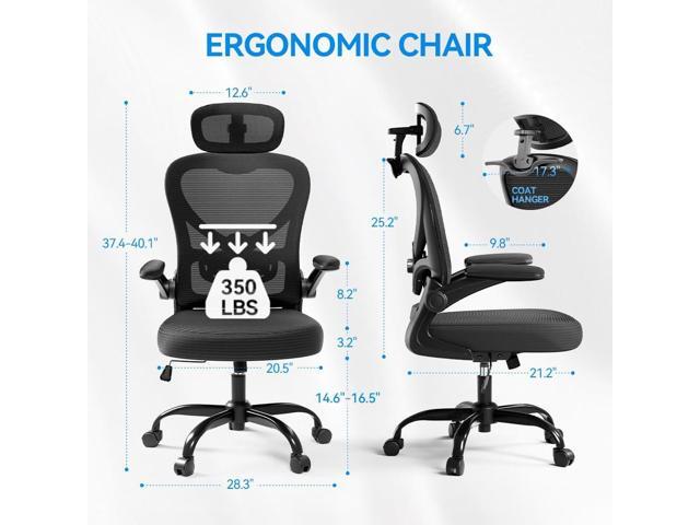 Ergonomic Office Chair with Headrest 3D, Mesh Office Desk Chair with Adjustable Lumbar Support, Computer Chair with Flip up Armrests, 350LBS...