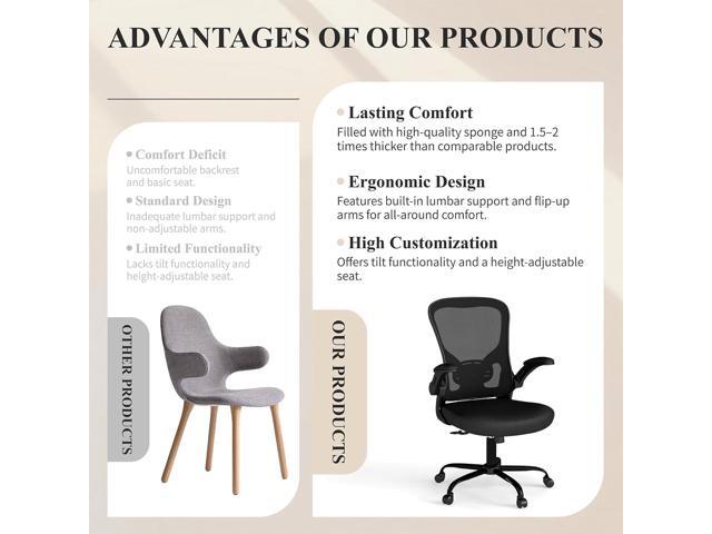 Flysky Mesh Office Chair, Ergonomic Computer Desk Chairs for Home Office - with Comfy/Comfortable Flip-up Arm Rests, Lumbar Support, Height...