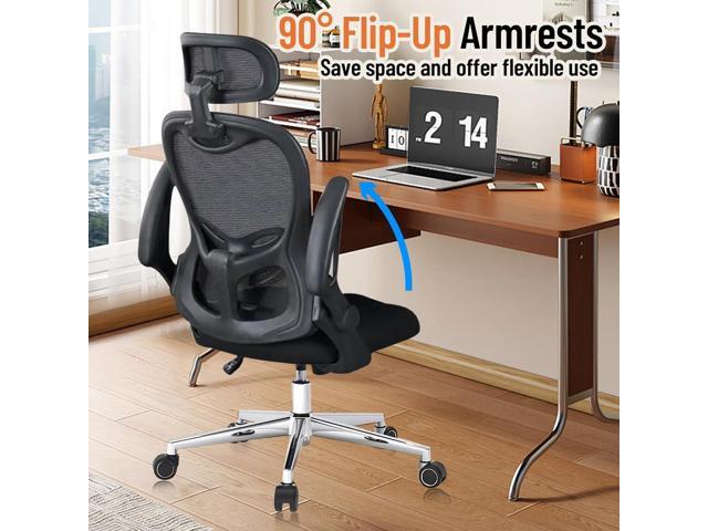 Office Chair, Ergonomic Breathable Mesh,Flip-Up Arms and Adjustable High Back Lumbar Support,Comfy Computer Chair for Home Office (Black, 407)