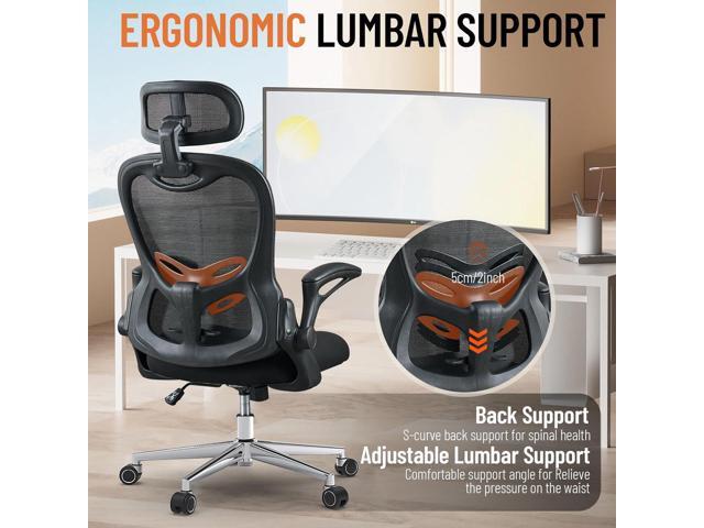 Office Chair, Ergonomic Breathable Mesh,Flip-Up Arms and Adjustable High Back Lumbar Support,Comfy Computer Chair for Home Office (Black, 407)