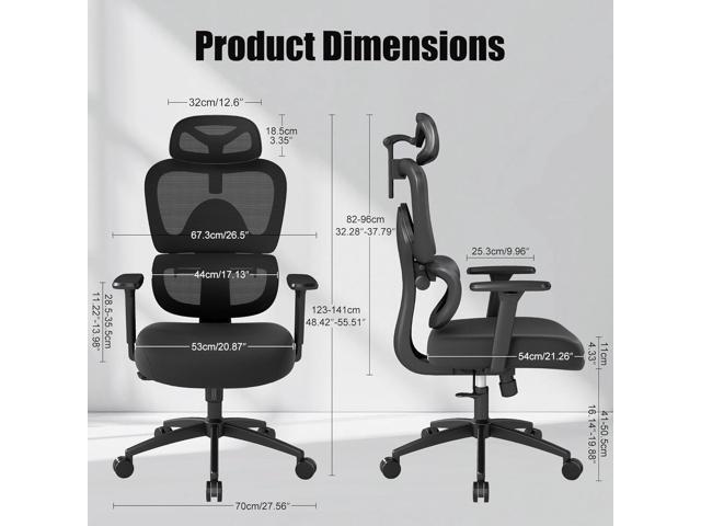 Ergonomic Office Chair with Adjustable Lumbar Support, 3D Arms and Headrest, High Back Wide Desk Computer Chair with Wheels, for Home & Office, Black