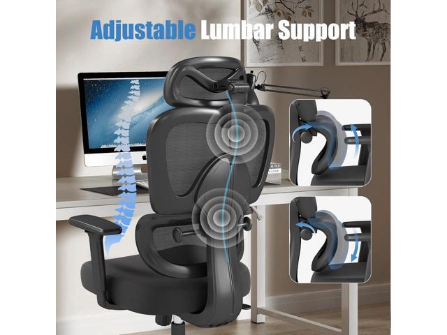 Ergonomic Office Chair with Adjustable Lumbar Support, 3D Arms and Headrest, High Back Wide Desk Computer Chair with Wheels, for Home & Office, Black