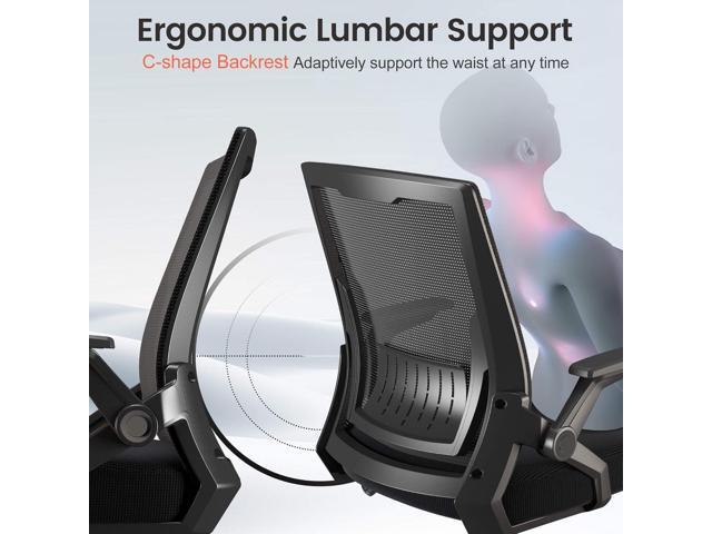 GTRACING Ergonomic Office Chair with Flip-up Armrests Executive Computer Chair for Home Office, Breathable Mesh & Comfy Lumbar Support, Black