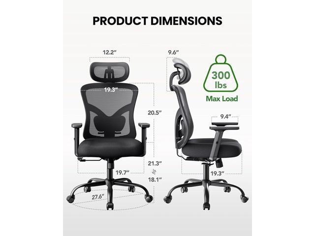 Marsail Ergonomic Office Chair Ergonomic Gaming Chair with Lumbar Support, 2D Headrest, Adjustable Armrests, Contoured Seat Cushion, Computer Desk...