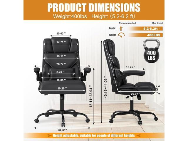 Executive Office Chair with Flip-up Armrests,Ergonomic Computer Desk Chairs,Mid-Tall Back Leather Office Chair 400LBS,Lumbar Support Swivel PC...