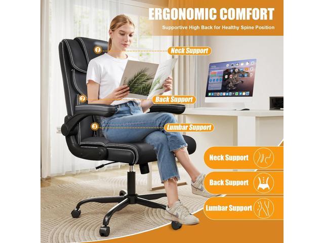 Executive Office Chair with Flip-up Armrests,Ergonomic Computer Desk Chairs,Mid-Tall Back Leather Office Chair 400LBS,Lumbar Support Swivel PC...