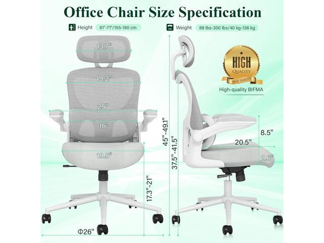 SUNNOW Ergonomic Office Chair, Comfy Mesh Desk Chair, High Back Computer Gaming Chairs with Adjustable Lumbar Support, Flip-Up Arms, Headrest, Tilt...