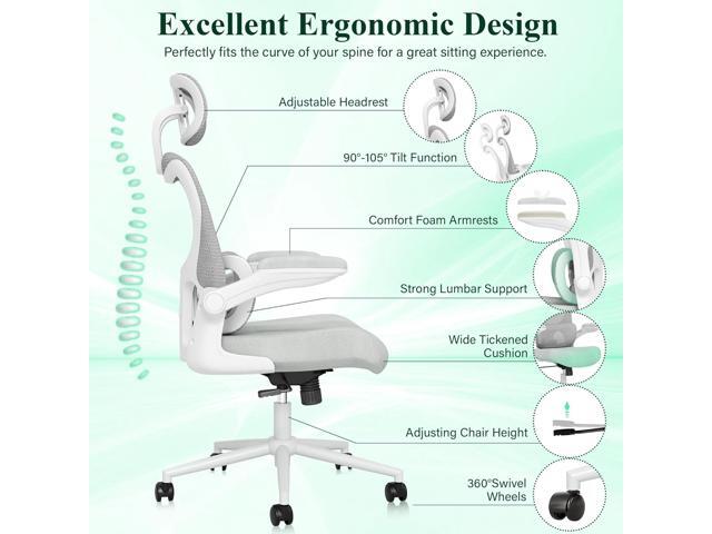 SUNNOW Ergonomic Office Chair, Comfy Mesh Desk Chair, High Back Computer Gaming Chairs with Adjustable Lumbar Support, Flip-Up Arms, Headrest, Tilt...