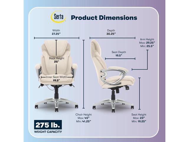 Serta Bryce Executive Office Chair, Ergonomic Computer DeskChairs with Patented AIR Lumbar Support, Comfy Body Pillows, Height Adjustable, Swivel...