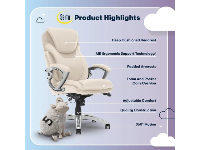 Serta Bryce Executive Office Chair, Ergonomic Computer DeskChairs with Patented AIR Lumbar Support, Comfy Body Pillows, Height Adjustable, Swivel...