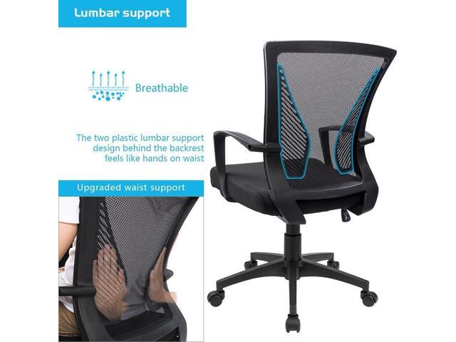 Furmax Office Chair Ergonomic Computer Desk Mesh Chair Mid Back Swivel Lumbar Support with Armrest (2, Black)