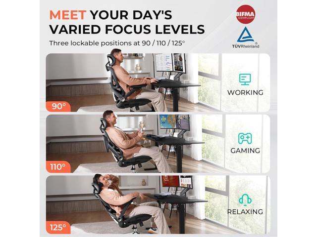 CAPOT Ergonomic Mesh Office Chair, Adjustable Lumbar High Back Desk Chair 400lbs, 4D Flip-up Arms, 3-Level Tilt Backrest, 3D Headrest, PU Wheels,...