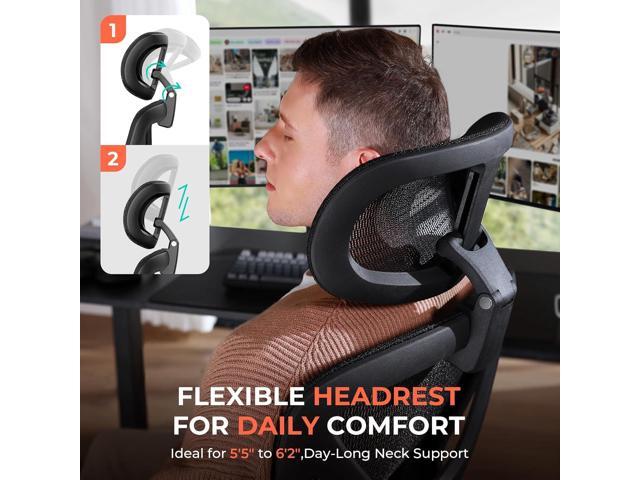 CAPOT Ergonomic Mesh Office Chair, Adjustable Lumbar High Back Desk Chair 400lbs, 4D Flip-up Arms, 3-Level Tilt Backrest, 3D Headrest, PU Wheels,...