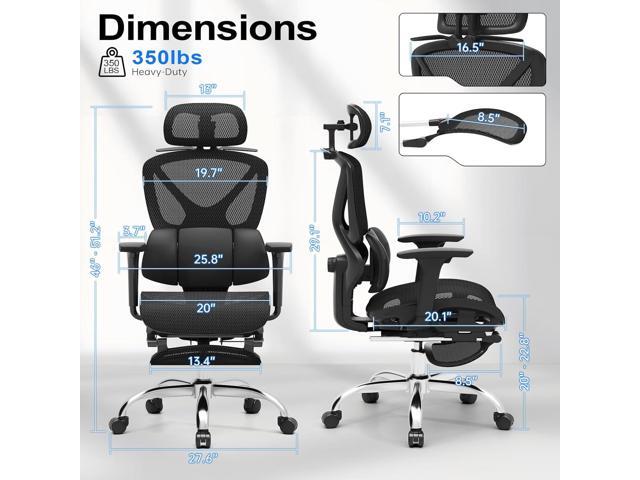 Ergonomic Mesh Office Chair, Home Desk Chair Comfy with Adjustable Lumbar Support 3D Headrest and Armrests, Reclining Big and Tall High Back...