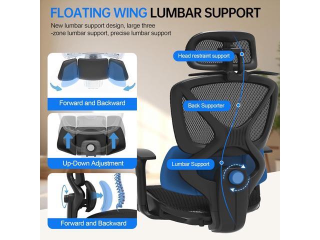 Ergonomic Mesh Office Chair, Home Desk Chair Comfy with Adjustable Lumbar Support 3D Headrest and Armrests, Reclining Big and Tall High Back...