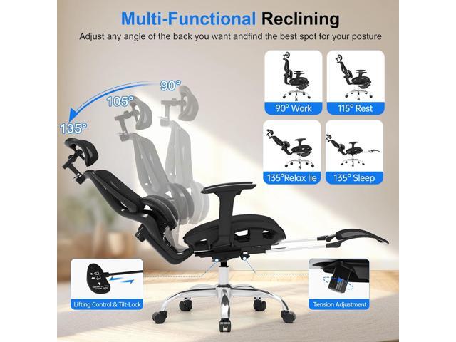 Ergonomic Mesh Office Chair, Home Desk Chair Comfy with Adjustable Lumbar Support 3D Headrest and Armrests, Reclining Big and Tall High Back...