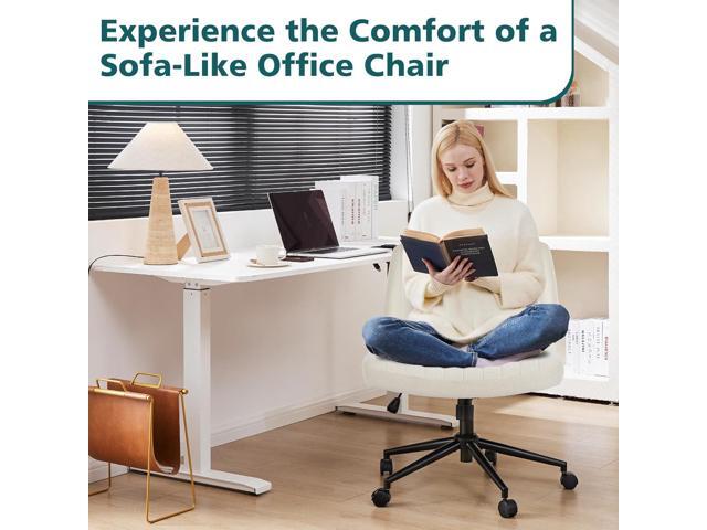OLIXIS Criss Cross Chair with Wheels Wide Cross Legged Office Desk Vanity Chair Comfy Fabric Armless Adjustable Swivel for Home Computer Task...