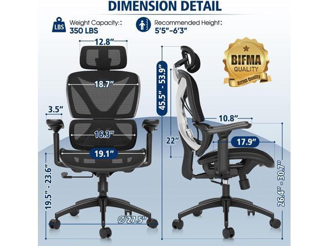 GABRYLLY Ergonomic Office Chair, Big and Tall Mesh Chair with Lumbar Support, 3D armrest - 215° Rotation, Adjustable Headrest & Soft Seat, Durable...