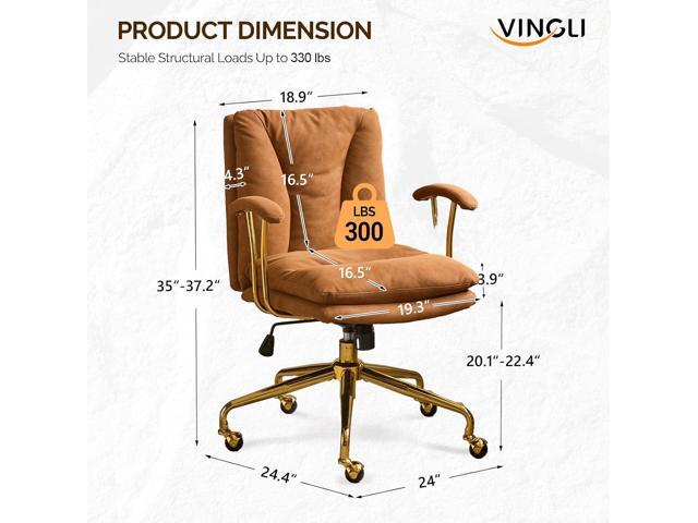 VINGLI Home Office Desk Chair Comfy with wheels & Removable Armrests,Gold Base Vanity Chair with Back,Adjustable Rolling Swivel Computer Task Chair...