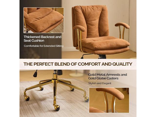 VINGLI Home Office Desk Chair Comfy with wheels & Removable Armrests,Gold Base Vanity Chair with Back,Adjustable Rolling Swivel Computer Task Chair...