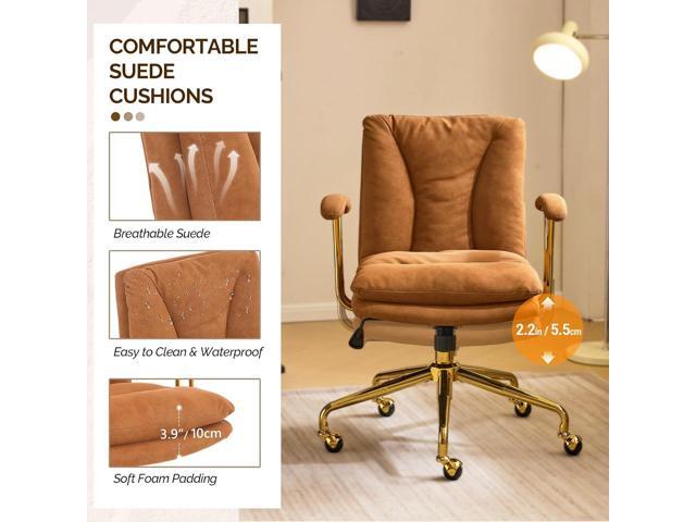 VINGLI Home Office Desk Chair Comfy with wheels & Removable Armrests,Gold Base Vanity Chair with Back,Adjustable Rolling Swivel Computer Task Chair...