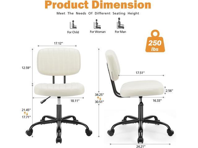 Sweetcrispy Small Office Desk Chair - Armless PU Leather with Comfy Lumbar Support, Height Adjustable Rolling Swivel Task for No Arms, for Adult,...
