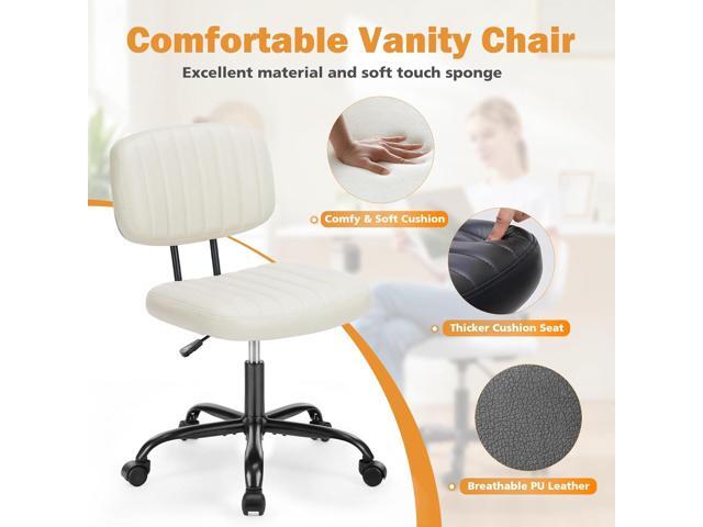 Sweetcrispy Small Office Desk Chair - Armless PU Leather with Comfy Lumbar Support, Height Adjustable Rolling Swivel Task for No Arms, for Adult,...