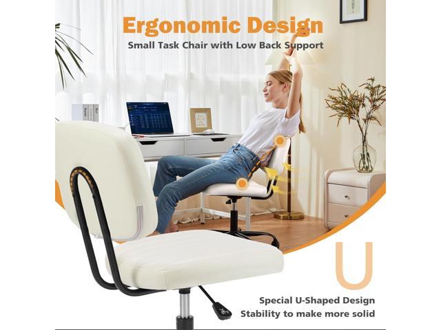 Sweetcrispy Small Office Desk Chair - Armless PU Leather with Comfy Lumbar Support, Height Adjustable Rolling Swivel Task for No Arms, for Adult,...