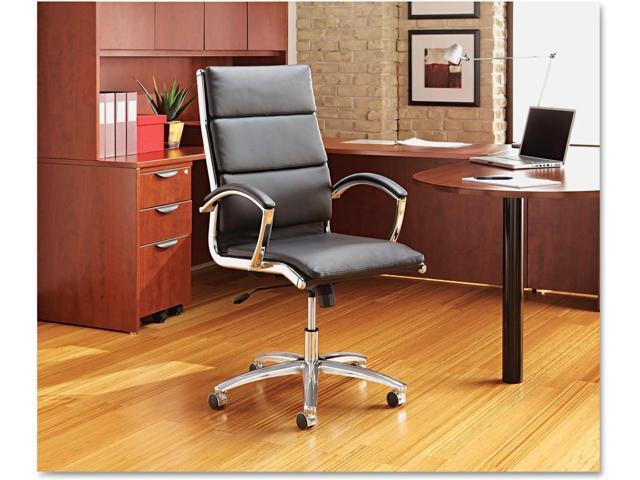 Alera Neratoli Series High-Back Swivel/Tilt Chair, Black Leather, Chrome Frame
