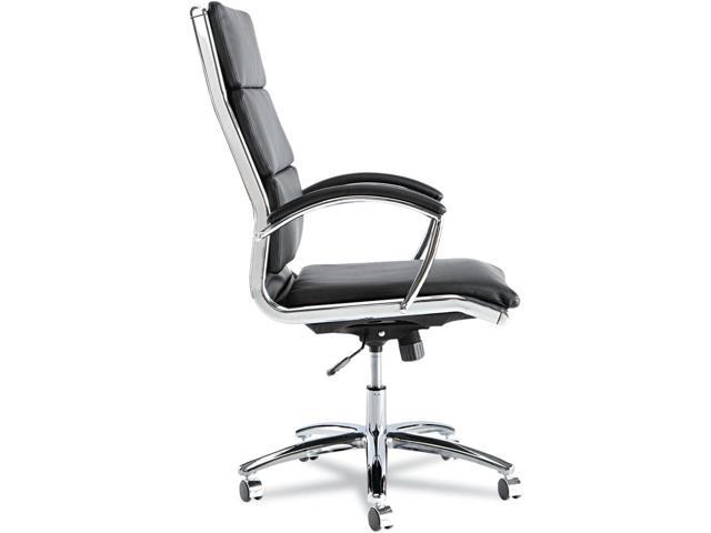 Alera Neratoli Series High-Back Swivel/Tilt Chair, Black Leather, Chrome Frame