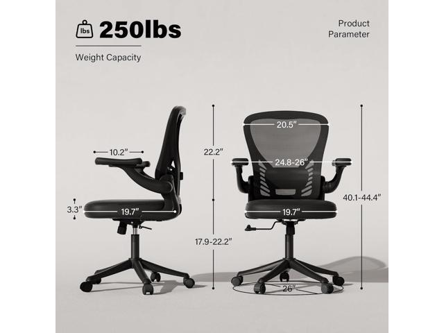 GYI Ergonomic Office Chair, Mesh Desk Chair with Adjustable Lumbar Support and 3D Flip-up Arms, Computer Chair with Wheels, Black