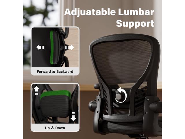 GYI Ergonomic Office Chair, Mesh Desk Chair with Adjustable Lumbar Support and 3D Flip-up Arms, Computer Chair with Wheels, Black