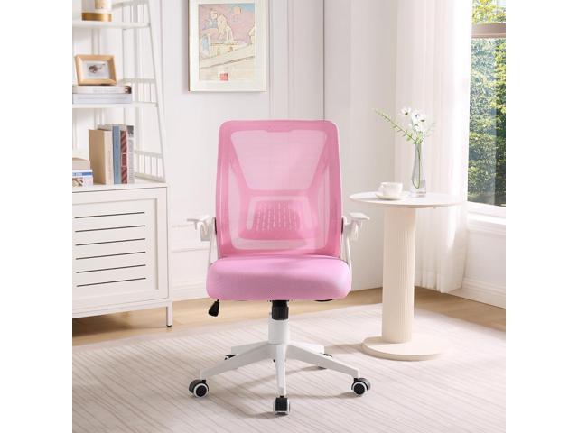VECELO Mid-Back Swivel Ergonomic Office Chair with Adjustable Arms Mesh Lumbar Support for Computer Task Work, Pink
