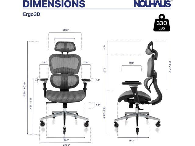 Nouhaus Ergo3D Ergonomic Office Chair Lumbar Support Mesh Office Chair with 4D Adjustable Armrest, Adjustable Headrest and Wheels, Mesh High Back...