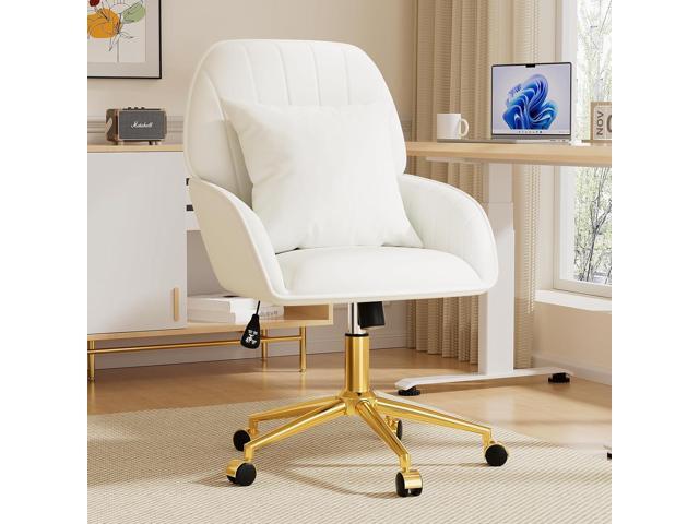 Home Office Desk Chair Comfy with Adjustable Swivel Wheels, Modern Velvet Makeup Vanity Chair with Back & Pillow, Ergonomic Office Chair Computer...