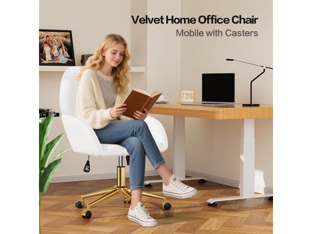 Home Office Desk Chair Comfy with Adjustable Swivel Wheels, Modern Velvet Makeup Vanity Chair with Back & Pillow, Ergonomic Office Chair Computer...