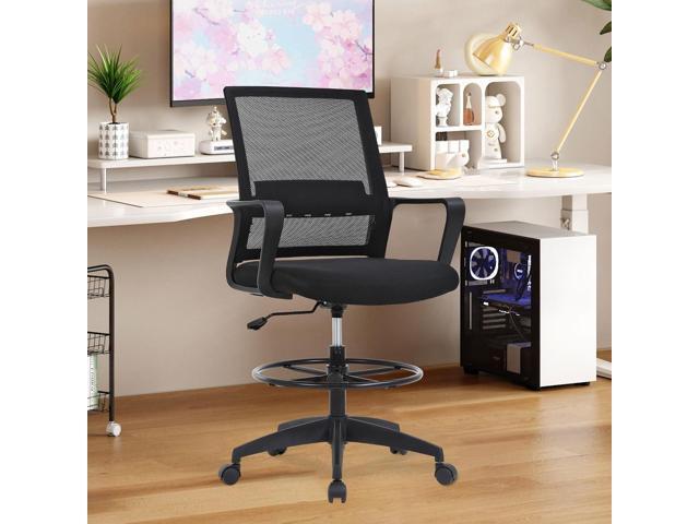 Drafting Chair Tall Office Chair Adjustable Swivel Rolling Mesh Height with Lumbar Support Arms Footrest Mid Back for Adults Standing Desk Drafting...