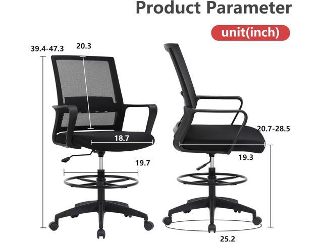 Drafting Chair Tall Office Chair Adjustable Swivel Rolling Mesh Height with Lumbar Support Arms Footrest Mid Back for Adults Standing Desk Drafting...